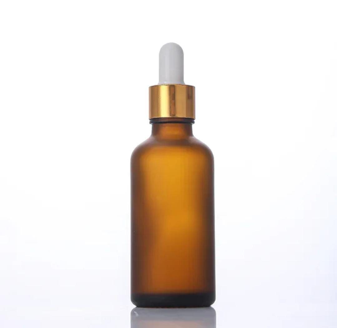 Flacon En Verre Compte-Goutte Marron Ambré De 10ml a 100ml Avec Bouchon Doré-Blanc – Image 2