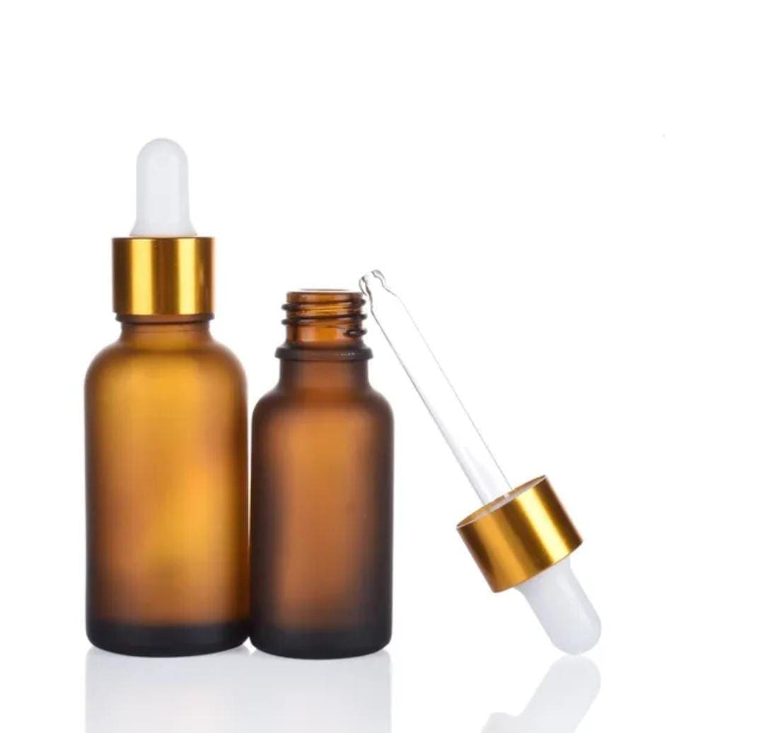 Flacon En Verre Compte-Goutte Marron Ambré De 10ml a 100ml Avec Bouchon Doré-Blanc – Image 3