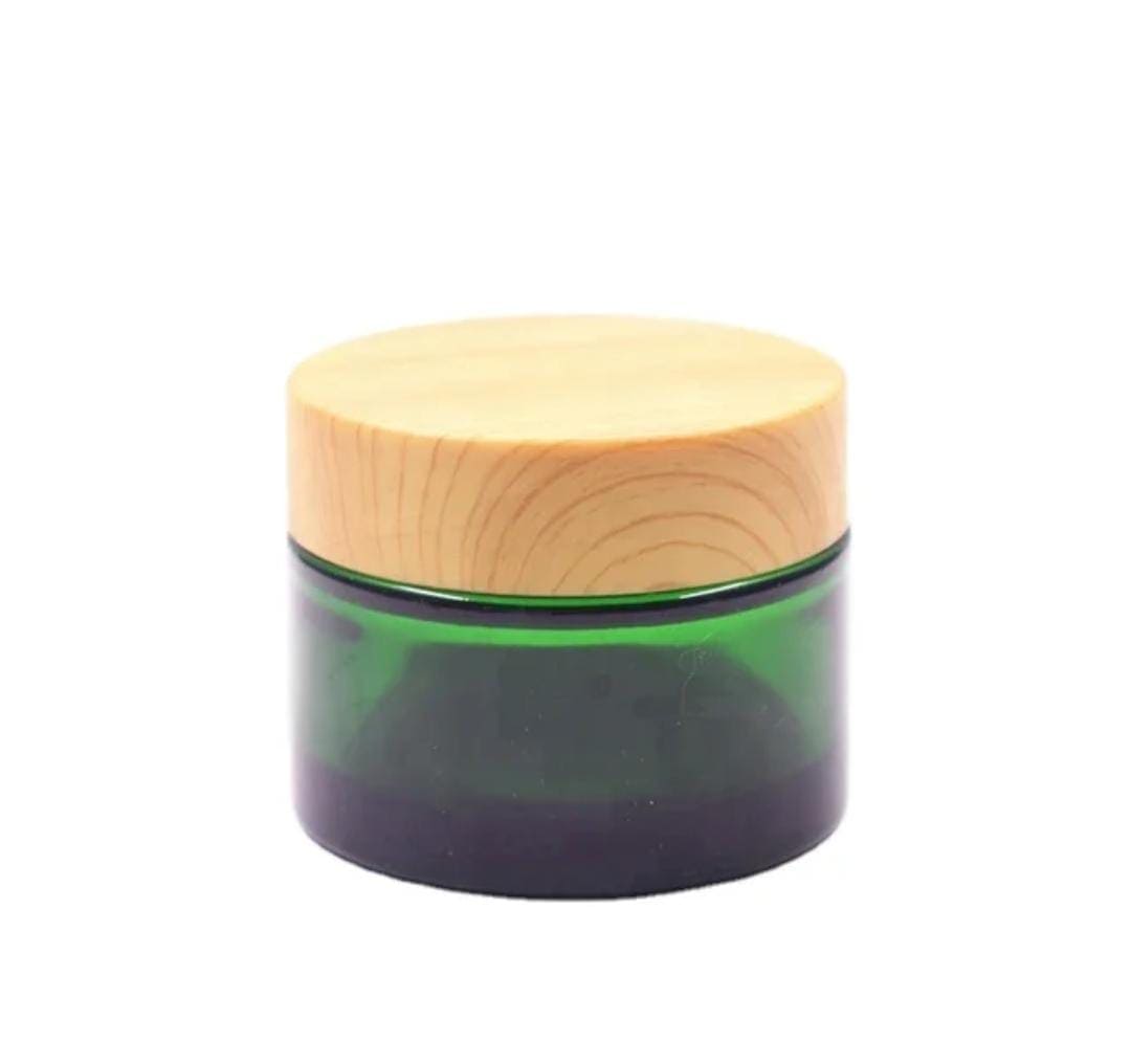 Pot En verre Vert Cosmétique 50g Avec Couvercle En Bois Plastique